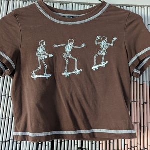 Skating Skeleton Brown Crop Top